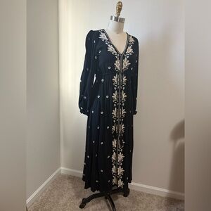 In Loom Bohemian Black Dress with White Embroidery